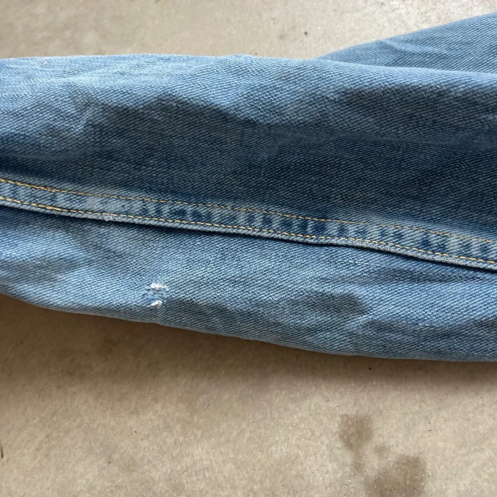 Vintage 70s Lee 101J Denim Jacket Chain Stitch Butterfly Embroidery Blue Mens